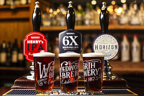 3 pints of Wadworth ale on the bar